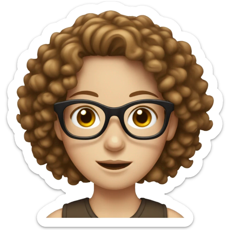 white girl with brown curly hair and glasses sticker