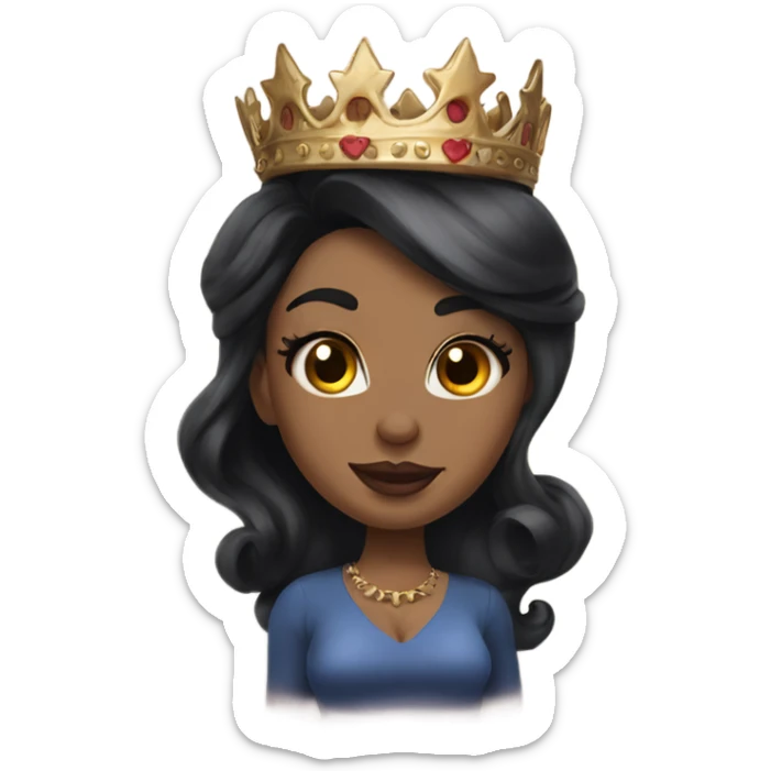 Pinup long dark hair, wears a crown and tattoos light skin sticker
