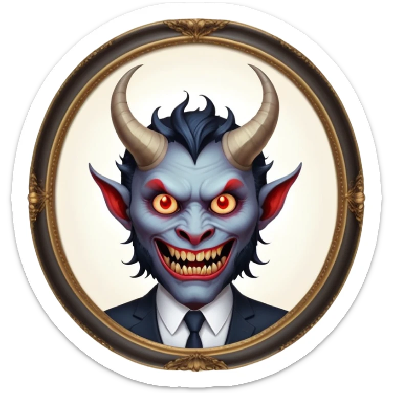oval oil painting in frame, portrait of a demon in a suit sticker