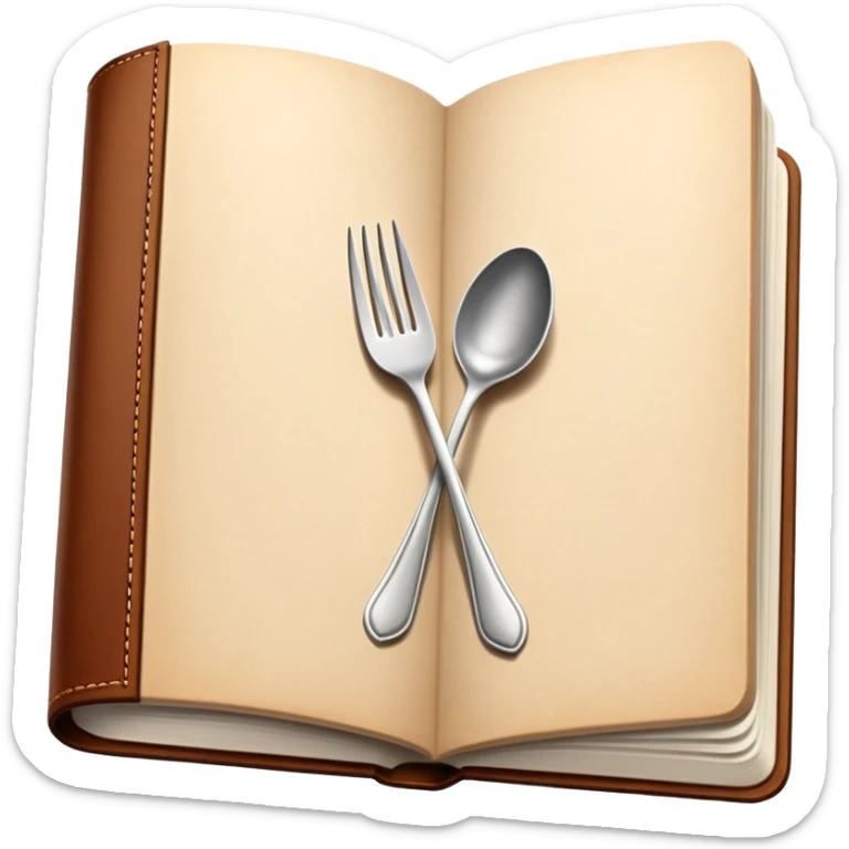 Closed cookbook with a fork and spoon symbol on the cover – collection of recipes sticker
