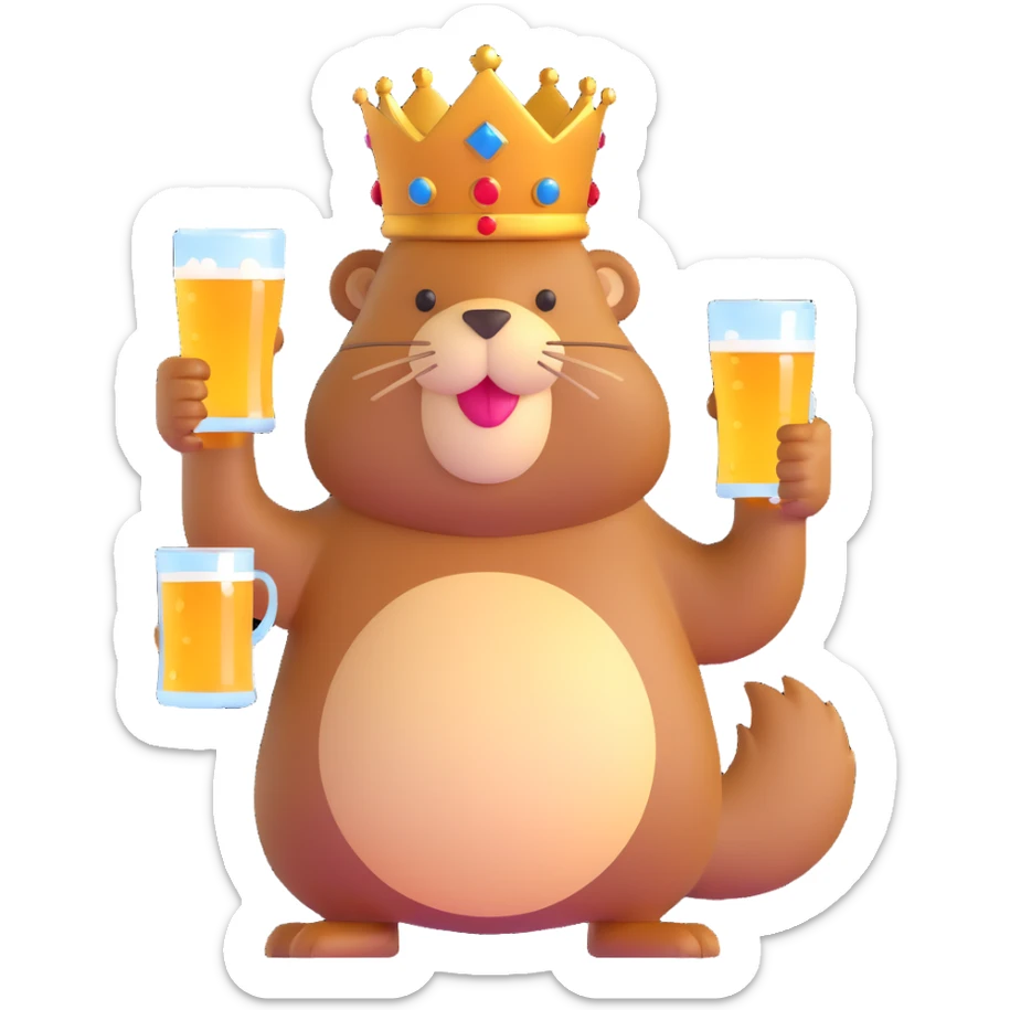 beaver with a crown on her head and a glass of beer in her hands sticker