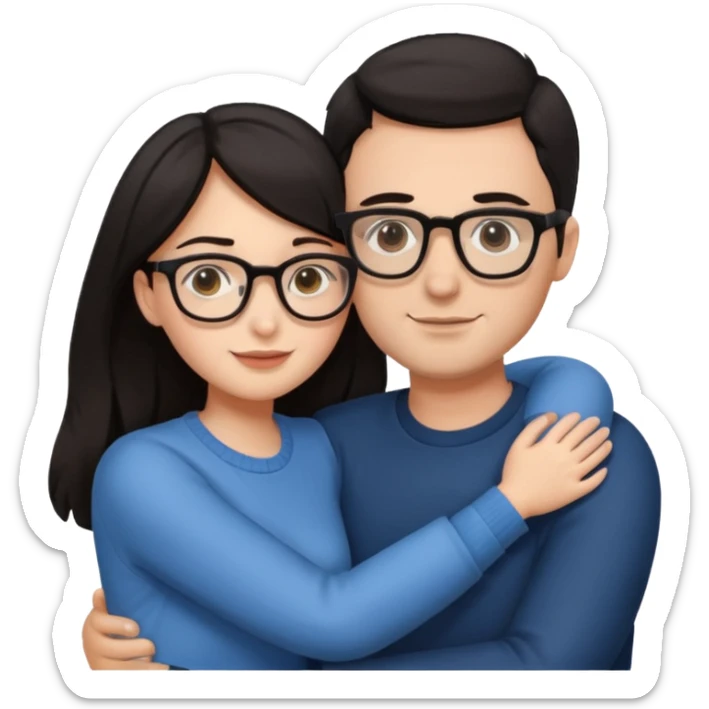 dark haired man with glasses hugging dark long haired woman with glasses sticker