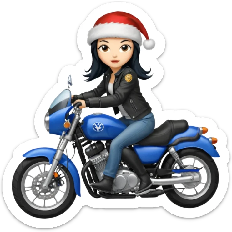 biker girl black long hair moto christmas yamaha blue sticker