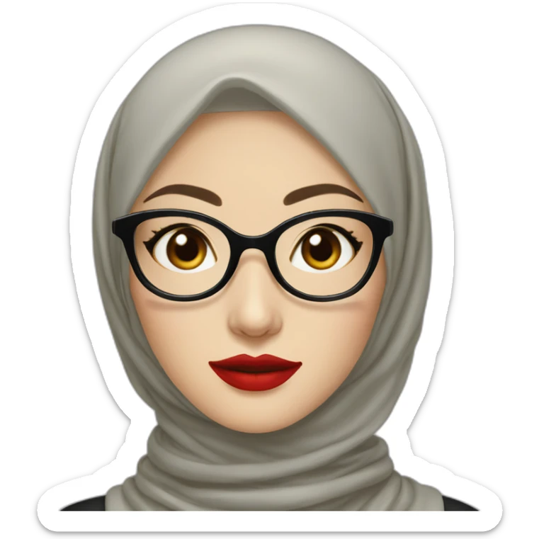 Classy Indonesian woman with pale skin and red lips wear hijab and round glasses sticker