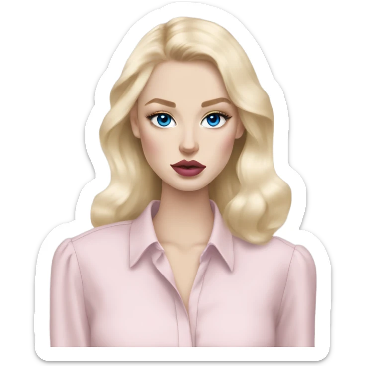 Hot girly pale blonde with blue eyes and light pink lips wearing YsL. Puffed sleeve shirt sticker