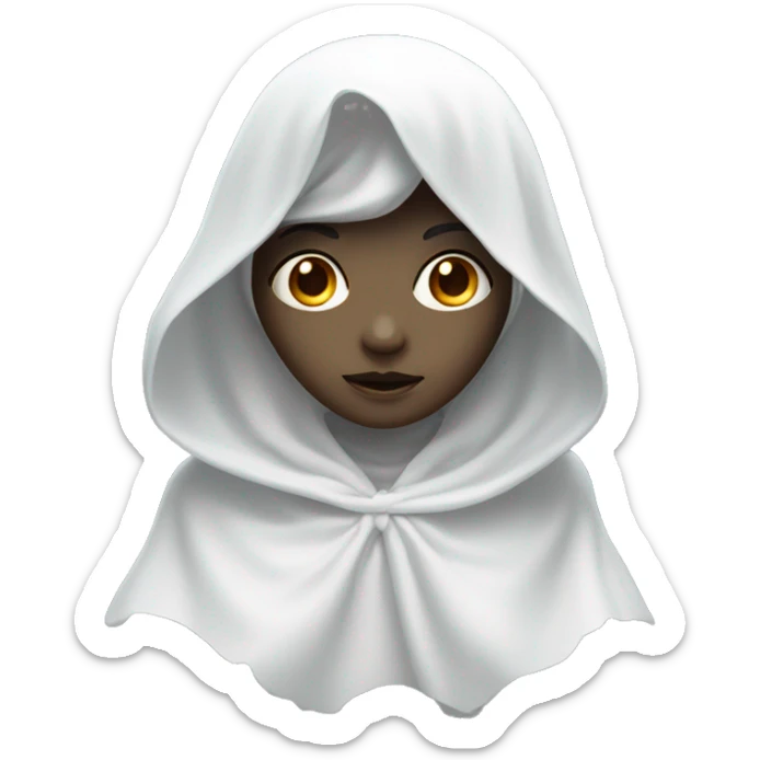Ghost girl with head cover with white cloth with skin color white and pretty eyes sticker