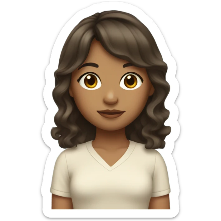 Girl with tan skin and dark brown hair with curtain bangs and wavy hair  sticker