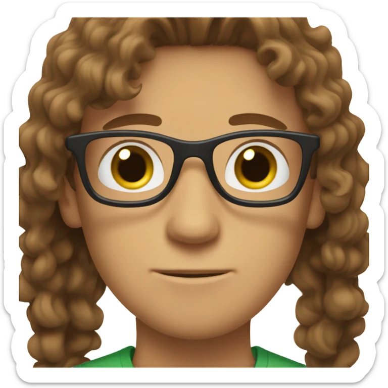 male brown hair, green eyes brown glasses wavy hair sticker