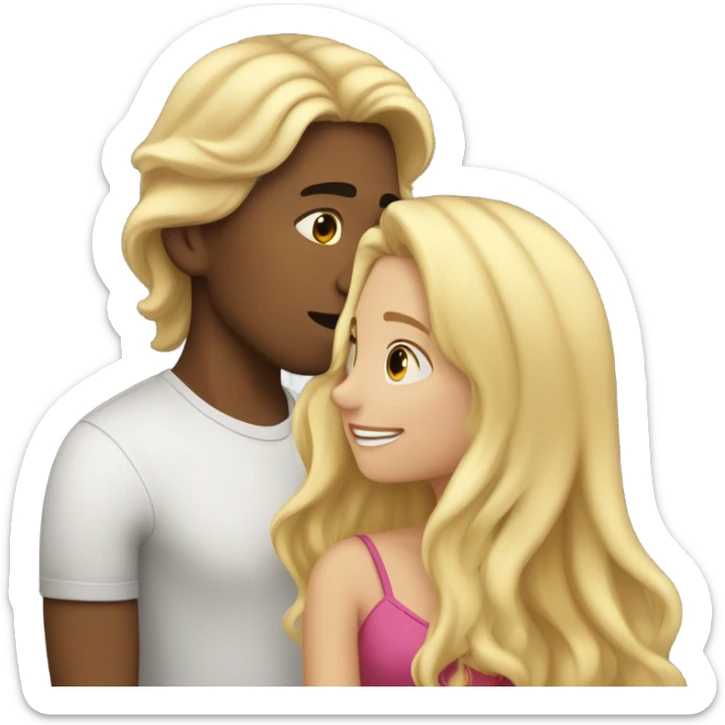 blonde long wavy hair girl and taller Latino boyfriend with dark hair kissing sticker
