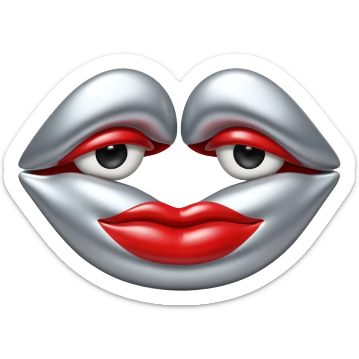 A seductive pair of slightly parted lips emoji made of liquid silver chrome, smooth glossy metallic surface, soft sensual curves, subtle reflections, luxury sexy aesthetic, minimal iOS emoji style, centered composition, clean white background, soft studio lighting, no text sticker