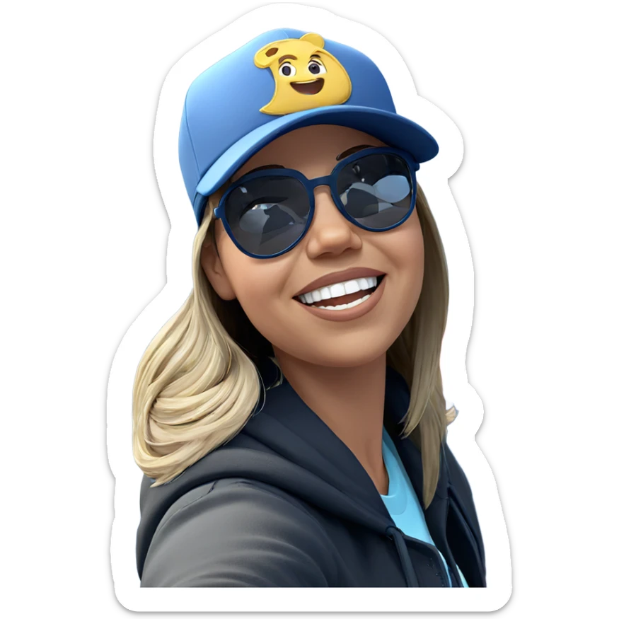 smiling girl in baseball cap sticker
