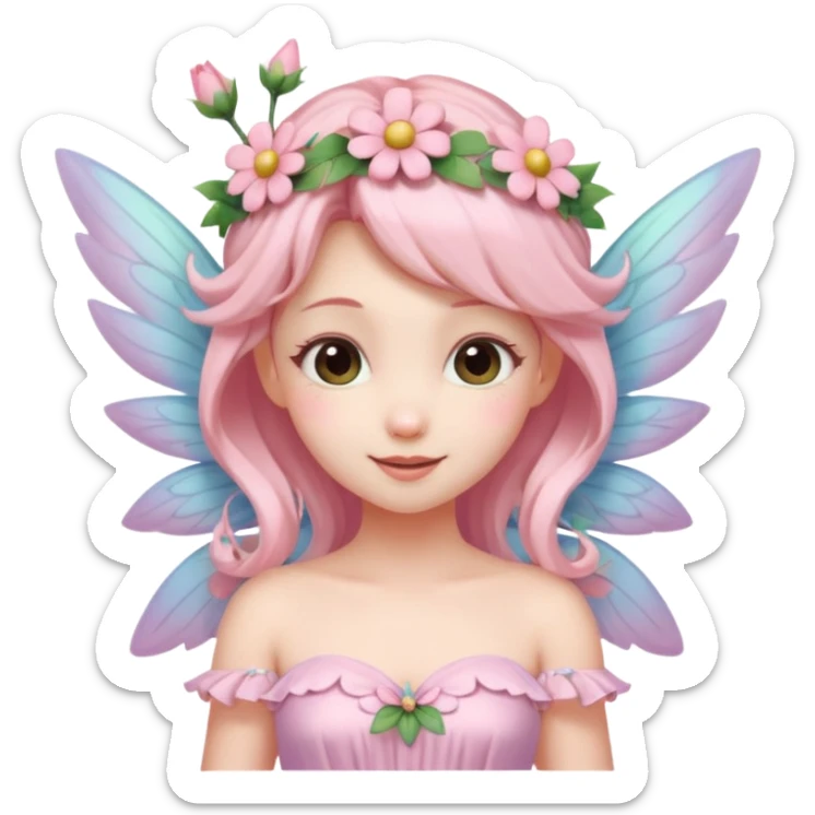 cute pastel fairy girl flower head decoration wink sticker