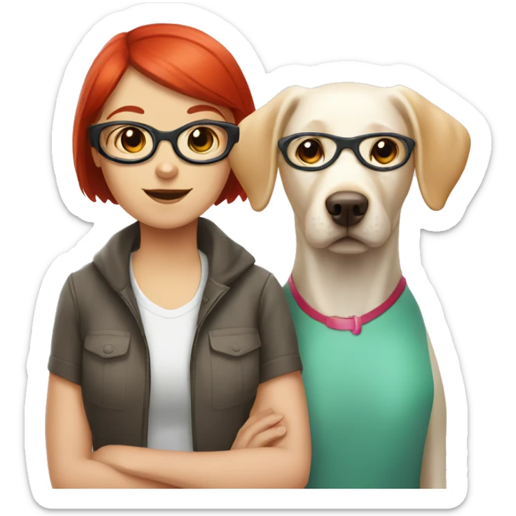 White labrador and a girl with red short hair and glasses sticker