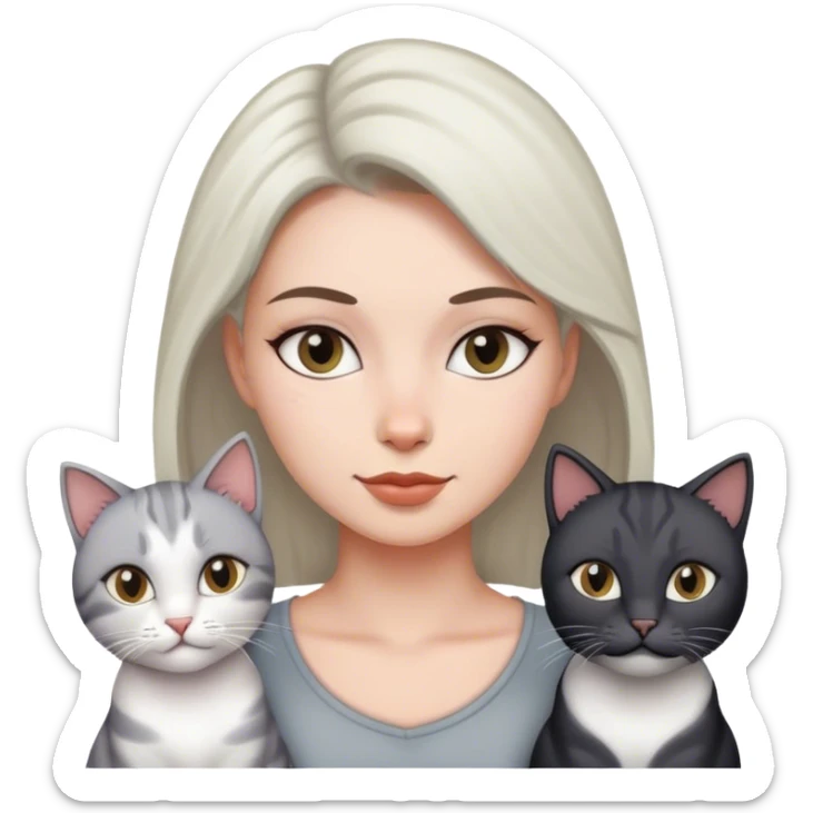 woman with four cat, one is black one is full white the other two is full gray cats sticker