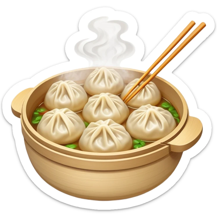 Xiaolongbao soup dumplings, steaming Chinese food, simple emoji style sticker