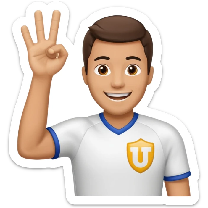 A cheerful man in a team jersey, waving a giant foam finger high with an excited grin. sticker