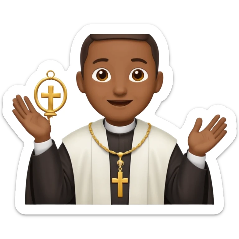 emoji-style icon of a happy Dominican priest, simplified features, bold outlines, flat colors sticker