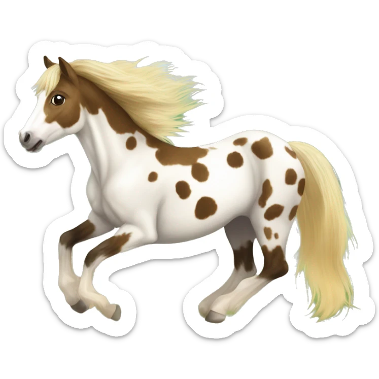 Scruffy scarred scratched scratches scratch scars Piebald tricolor palomino yellow brown pony with dark brown spots galloping running sticker