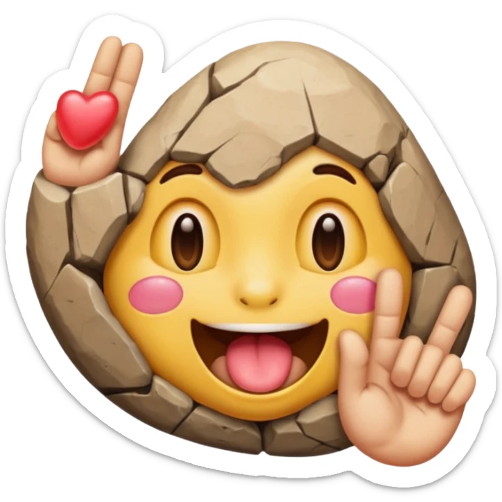 drooling emoji and on its top two ear emoji and one rock hand emoji sticker