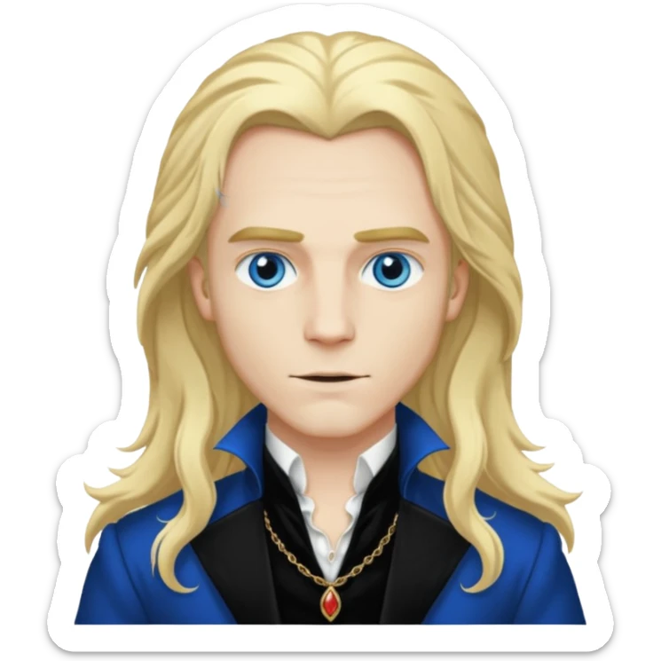 Lestat de Lioncourt with white skin, blue eyes , long blonde hair, black outfit sticker