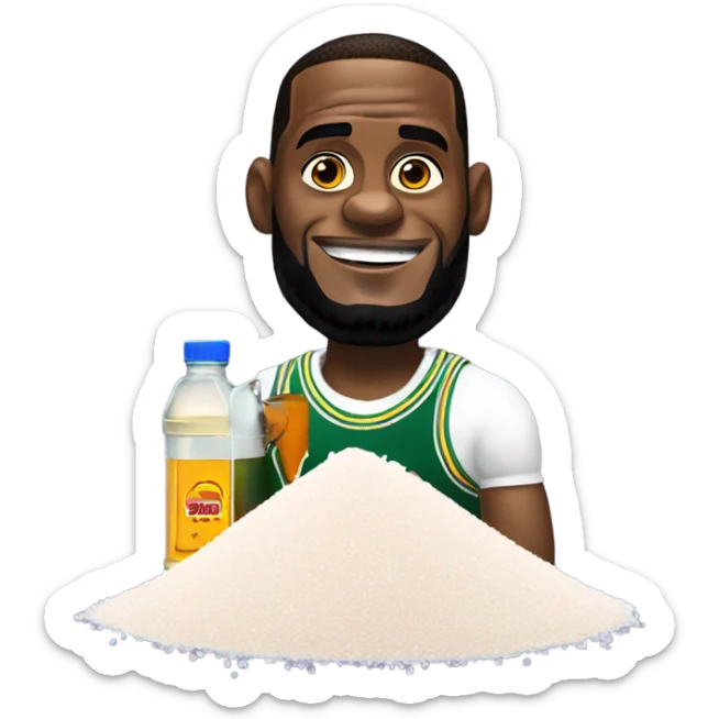 LeBron James with pile of salt and bottle of oil sticker