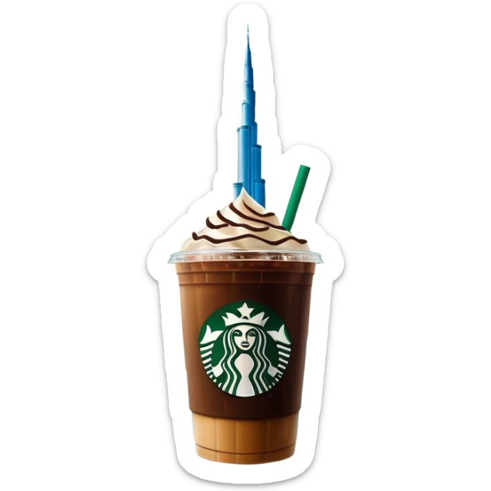 Starbucks iced coffee with Dubai chivalry bar with green filling and burn Khalifa  sticker
