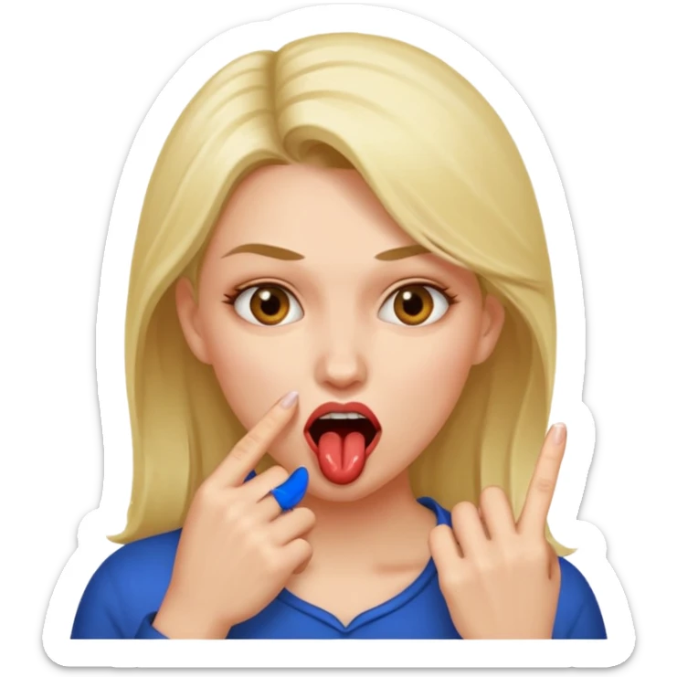 🙎🏻‍♀️ este emoji se tiene que estar mordiendo el segundo dedo, el que está a un lado del dedo, tiene que ser mujer  sticker