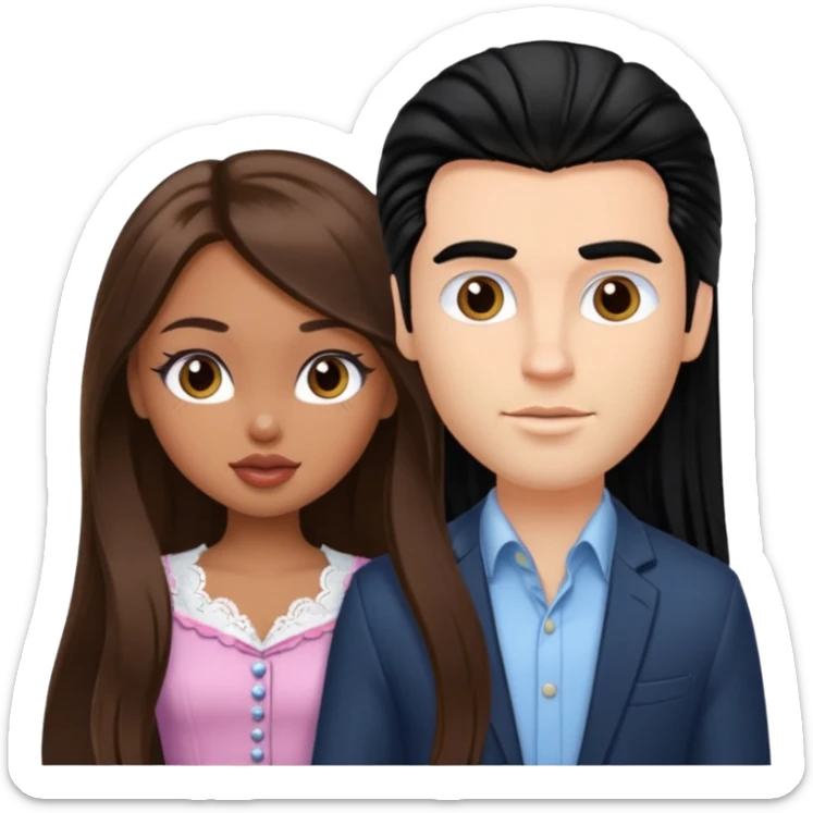 a pretty fair bratz girl with long brown hair and handsome white man with black hair sticker