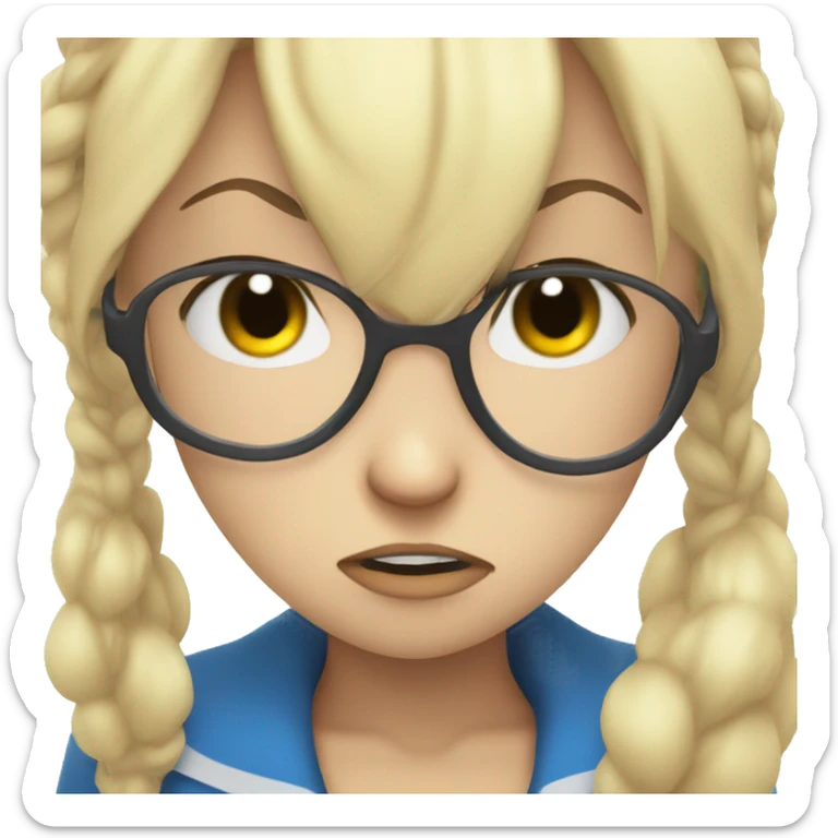angry anime girl with blond hair wearing blue glasses sticker