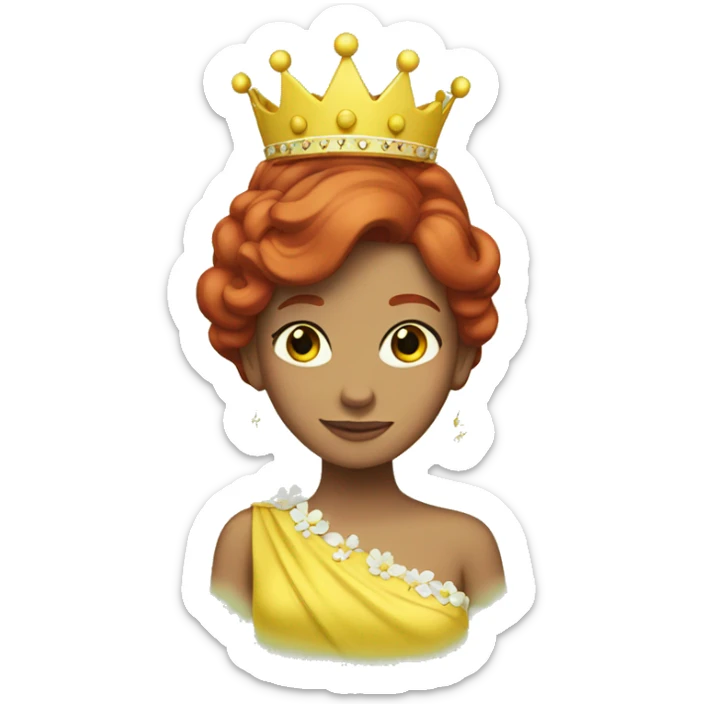 Princess with red hair wearing a yellow dress and a crown with daisies on it sticker