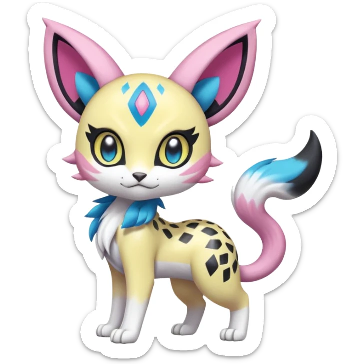  Shiny Soft Smooth Meloetta-Meicoomon-Gatomon-Liepard-Pokémon-Digimon-Fakémon-fusion-hybrid-creature sticker