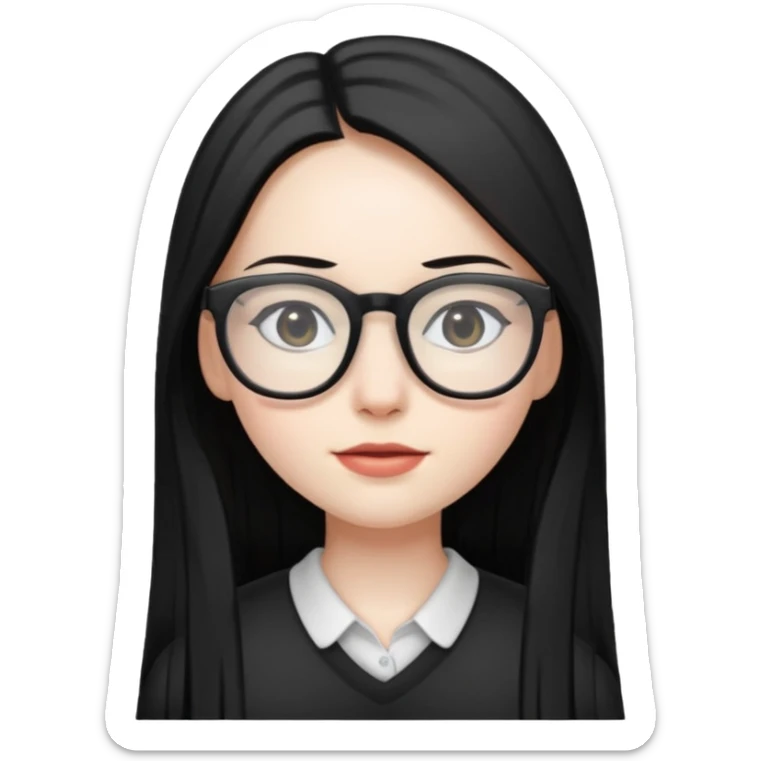 abg girl with pale skin no bang,long black straight hair and a glasses sticker