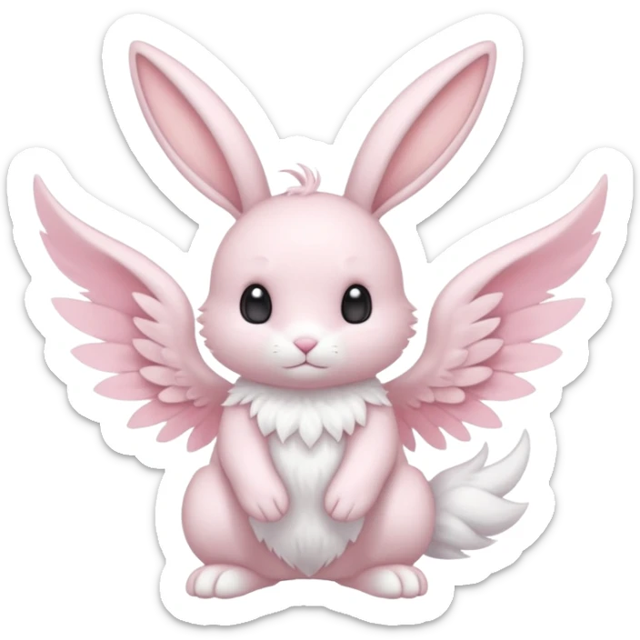 White pastel divine winged angelic furry bunny-fairy-Fakémon-Minccino-hybrid-fusion (full body) sticker