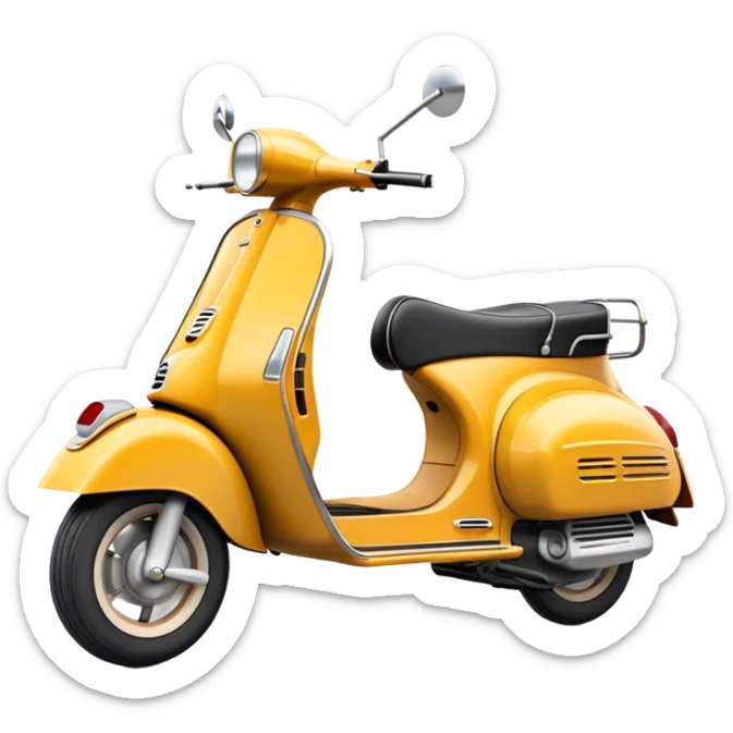 Cinematic Realistic Vespa Scooter Emoji, depicted as a stylish vintage Vespa with sleek retro design and vibrant colors, rendered with crisp textures and dynamic sunlit lighting that captures its iconic Italian charm. sticker