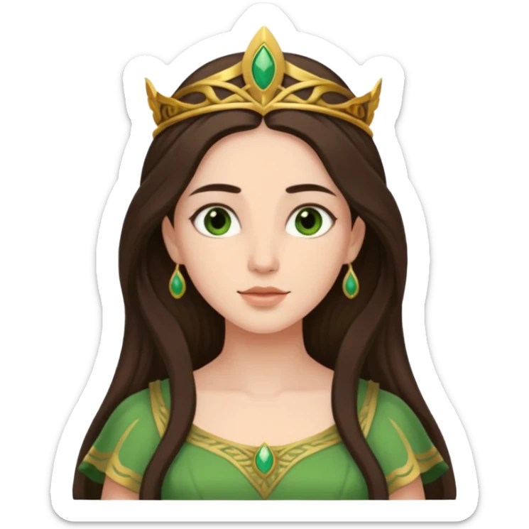 Juno, Marriage Goddess from Rome Mythology with long dark brown hair, green outfit, fair skin sticker
