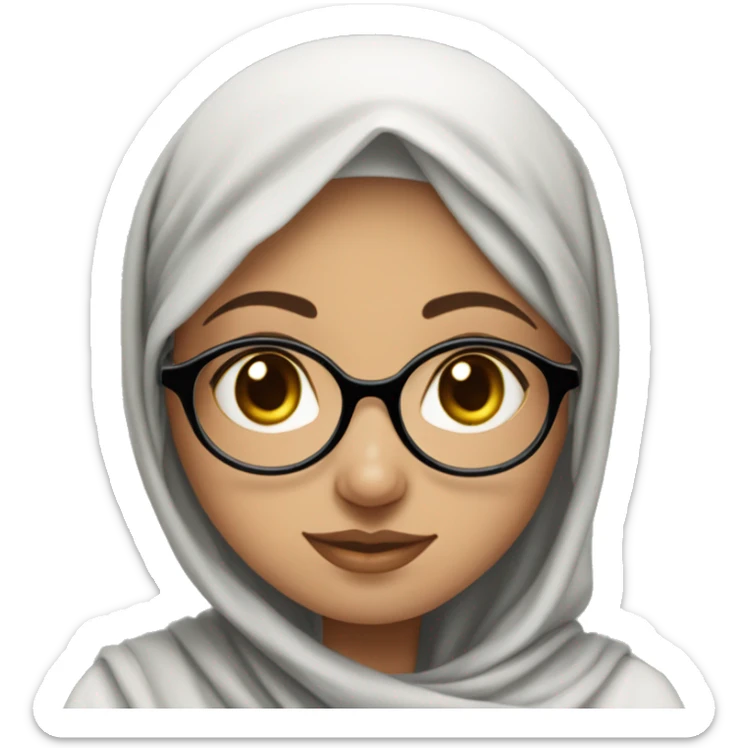 Palestinian girl, light skin, with a vela hijab an round glasses wearing a keffiyah sticker