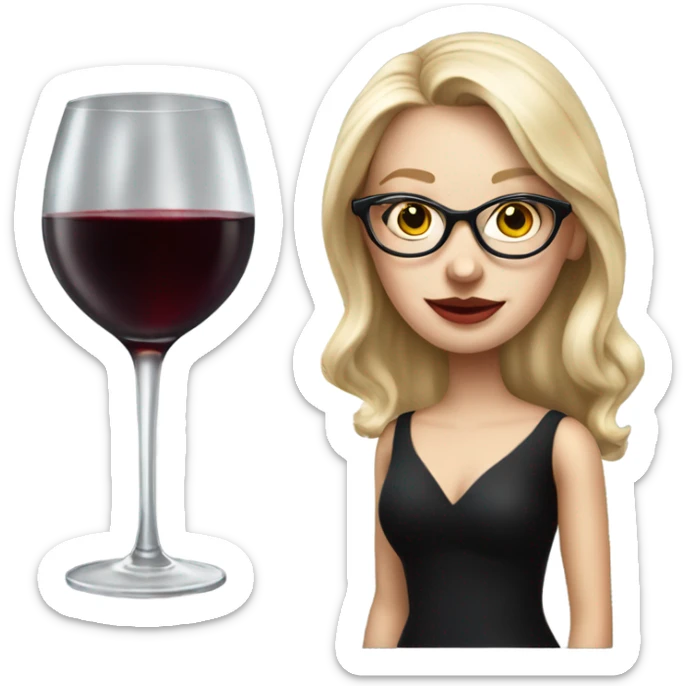 Blonde White girl in black Elegant dress wearing glasses with red wine, HYPER REALISTIC sticker