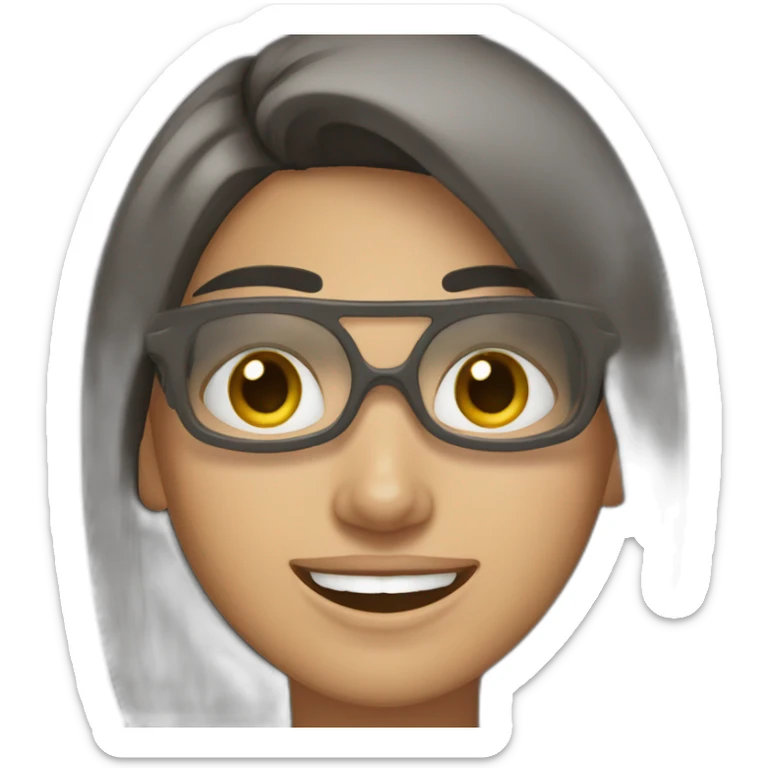 mujer sonrriendo blanca con los ojos achinados, y cabrllo negro  sticker