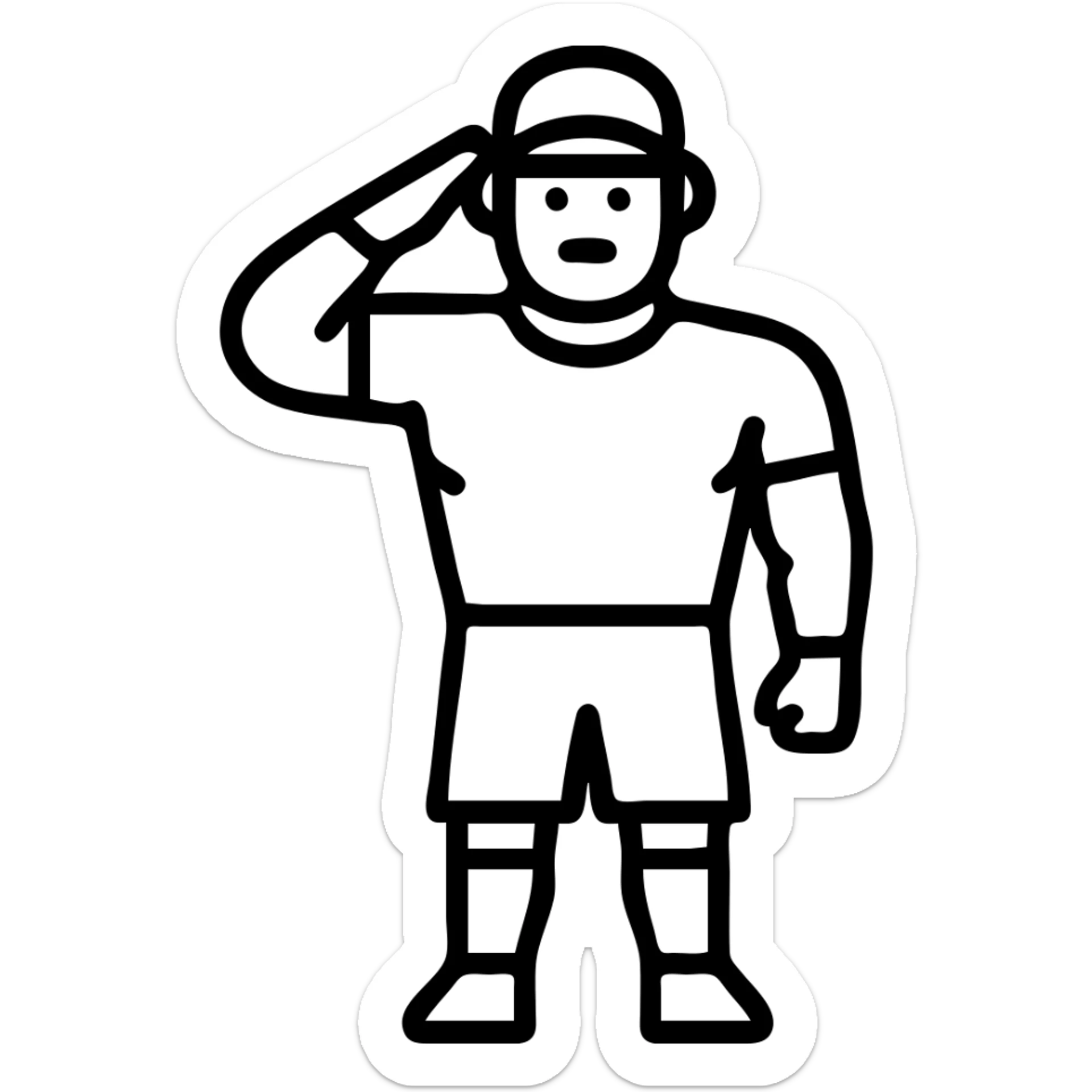 simplified icon of John Cena, strong build, saluting, wearing a t-shirt and shorts sticker