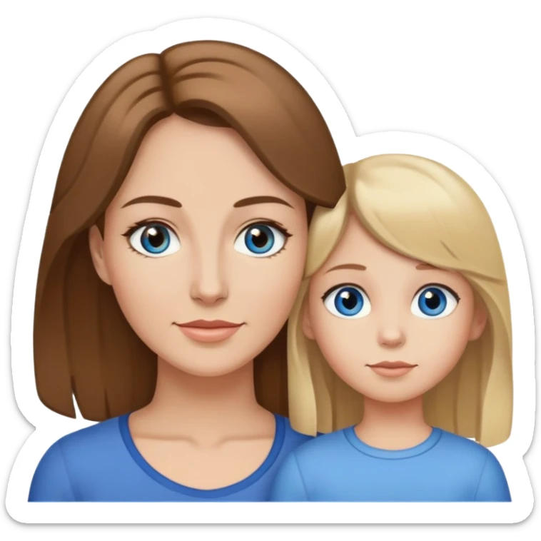 Mother with brown hair and brown eyes and a 5 year old daughter with blond hair and blue eyes sticker