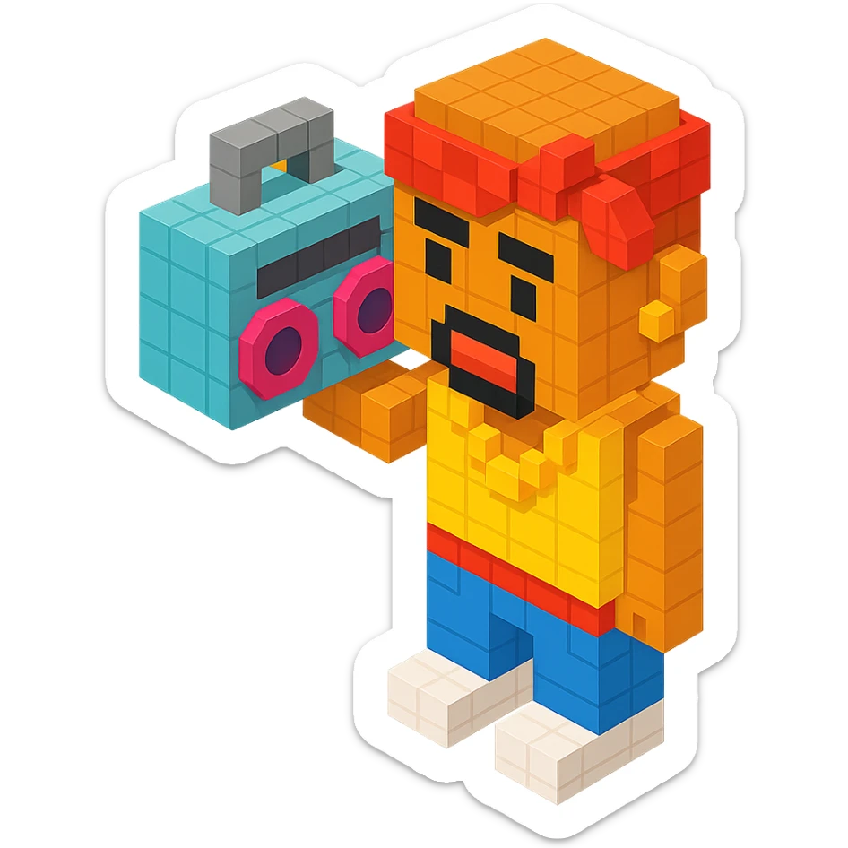 Lego version of 2Pac holding a boombox sticker