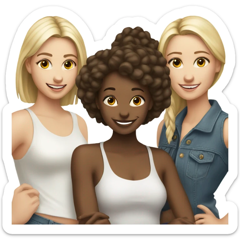 Three female friends not so skinny and they smiled at the photo they all white  sticker