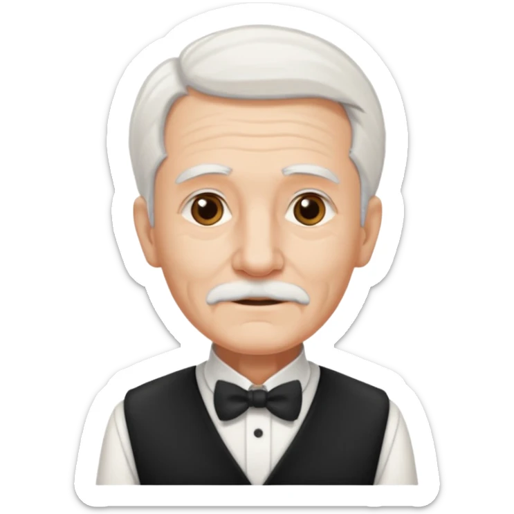 ai aik old man with white hair wearing waitor dress sticker