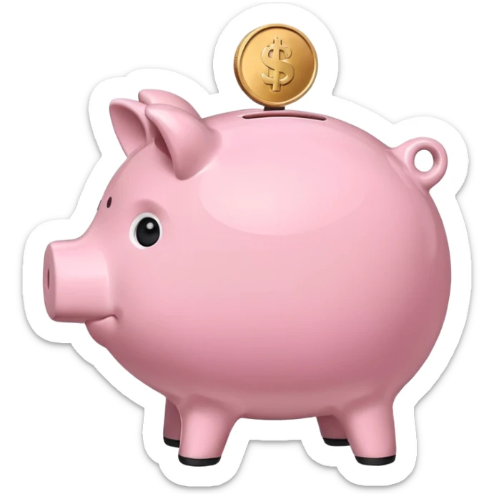 A piggy bank with a coin being inserted, symbolizing company pension savings. Minimalist, clean emoji design. sticker