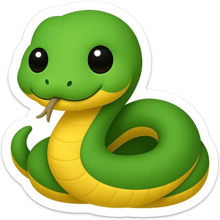 Make the baby anaconda look even younger and cuter, with a rounder face, bigger eyes, and a smaller body, in a simple and adorable emoji style, no background. sticker