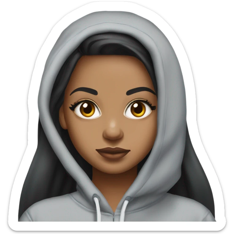 Light skin black girl with long black straight hair with grey sweat pants and a grey Ed hardy cropped hoodie  sticker