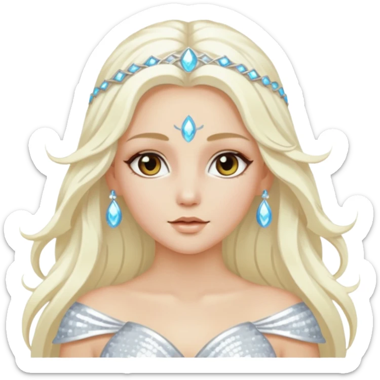 Aura, Goddess of Breeze from Gods and Goddesses with long platinum blonde hair, white sequin outfit sticker