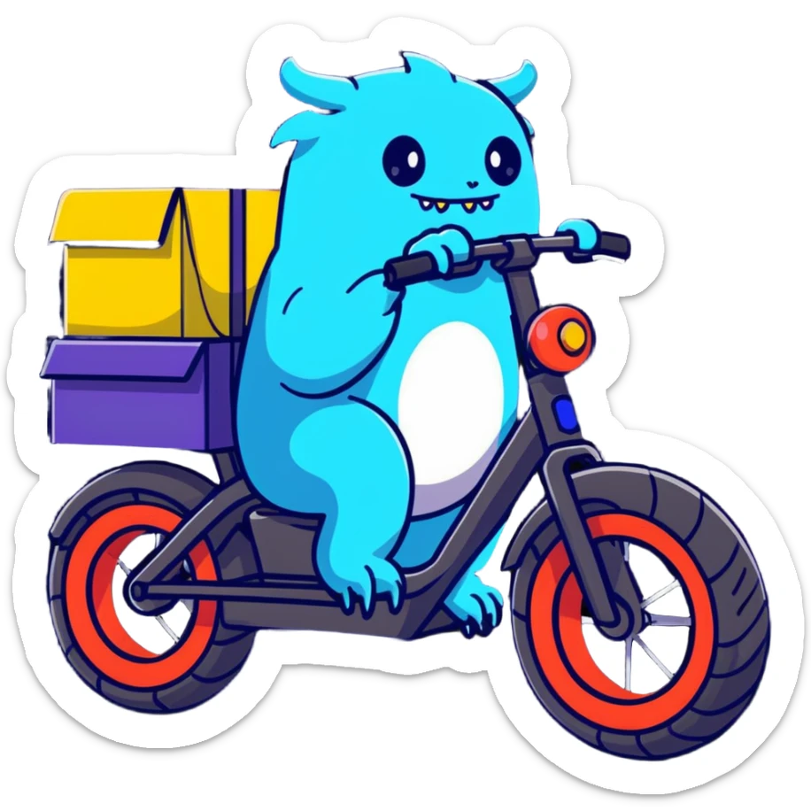 Robust Chinese Monster e-bike for food delivery with insulated food box, chunky tires, large battery sticker