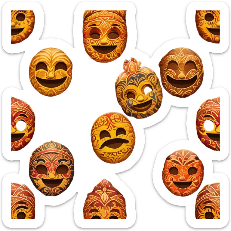 Cinematic Realistic Indonesian Batik Pop Culture Emoji, showcasing intricate, colorful batik patterns rendered with detailed textures and vibrant, cultural lighting. sticker