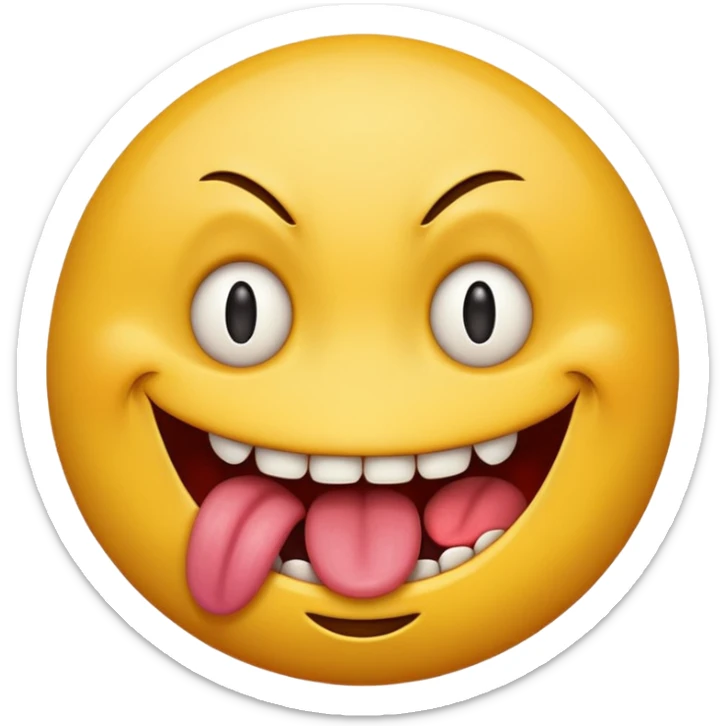 Insane smiley face who’s greedy and has beady tired eyes evil with tongue out  sticker